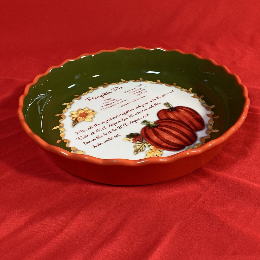 10 In Ceramic Pumpkin Pie Baking Dish With Pumpkin Pie Recipe On The Inside